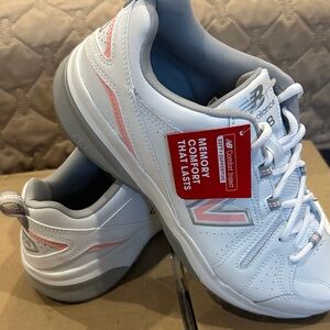 New Balance 608V5 Women's White & Light Pink Athletic Walking Shoes